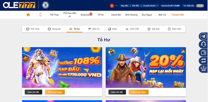 Khuyến mãi Ole777 dành cho các sản phẩm game slots