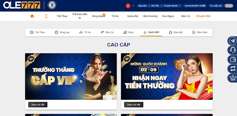 Khuyến mãi cao cấp Ole777