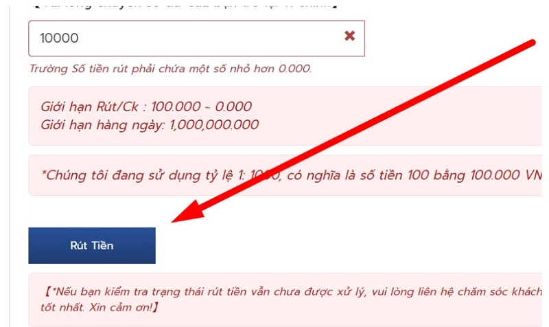 Điền thông tin trên form rút tiền Ole777